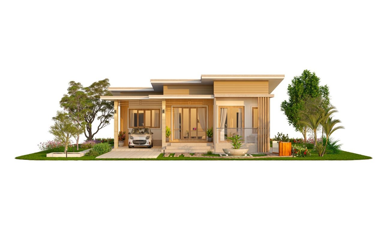Fasad perpaduan Industrial dan Tropical Modern