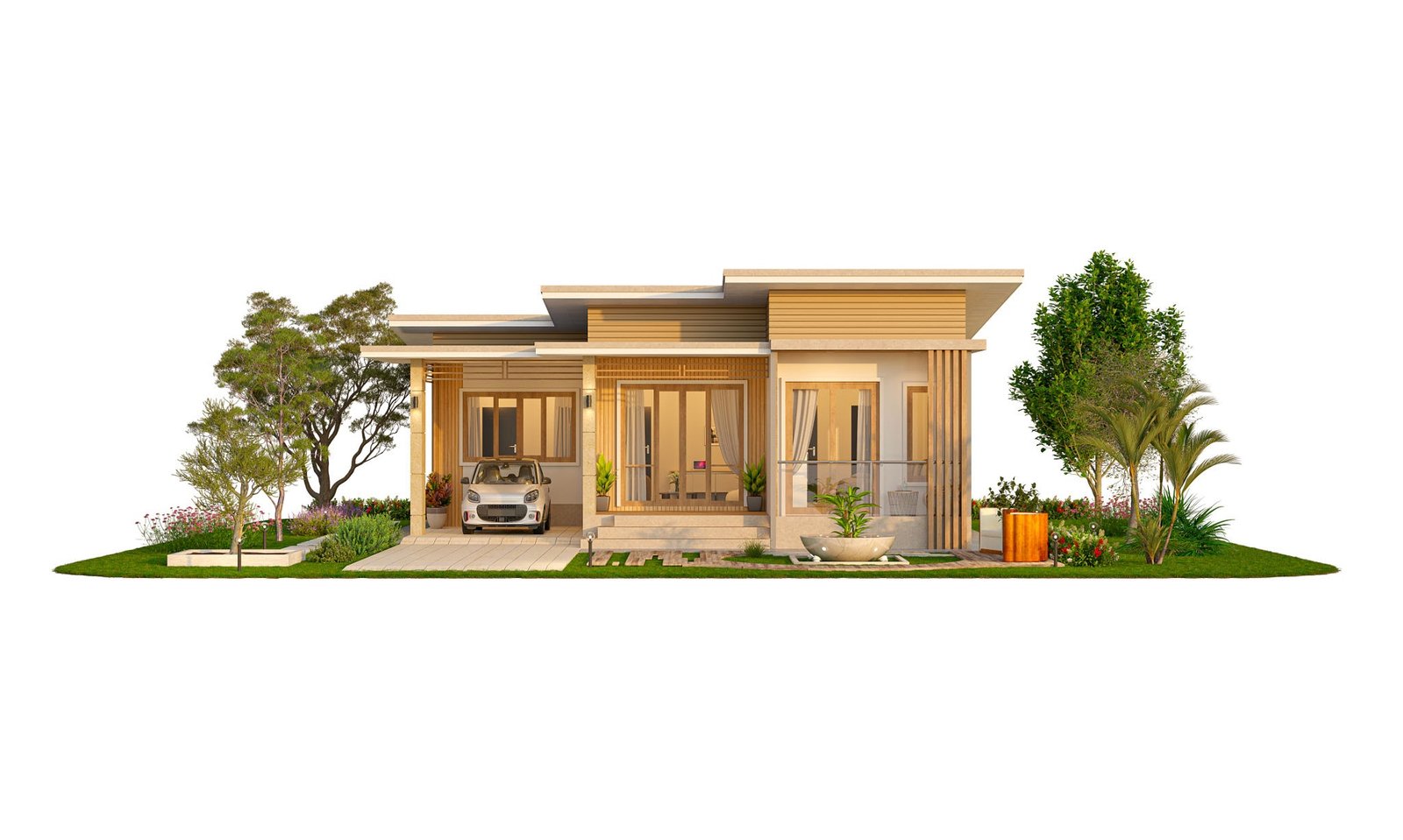 Fasad perpaduan Industrial dan Tropical Modern